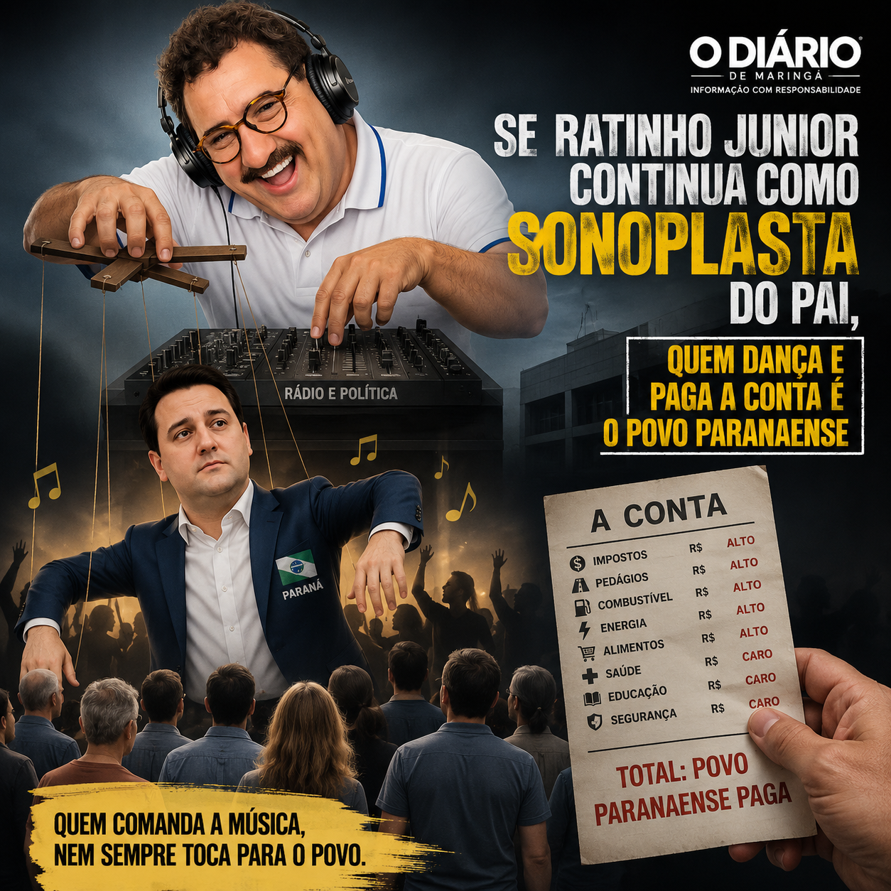Se Ratinho Junior continua como sonoplasta do pai, quem dança e paga a conta é o povo paranaense
