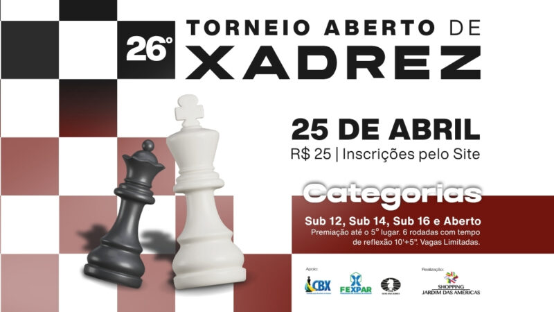 Shopping Jardim das Américas recebe em abril o 26º Torneio de Xadrez