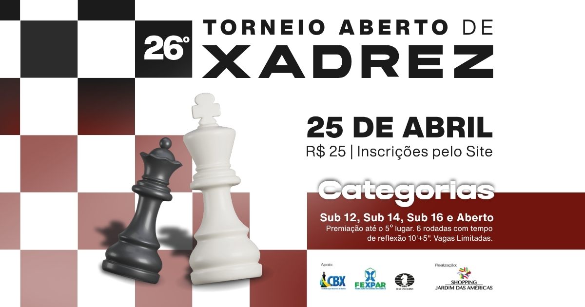 Shopping Jardim das Américas recebe em abril o 26º Torneio de Xadrez