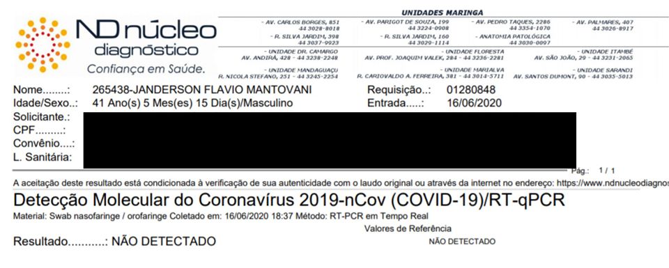 Flávio Mantovani testa negativo para covid-19