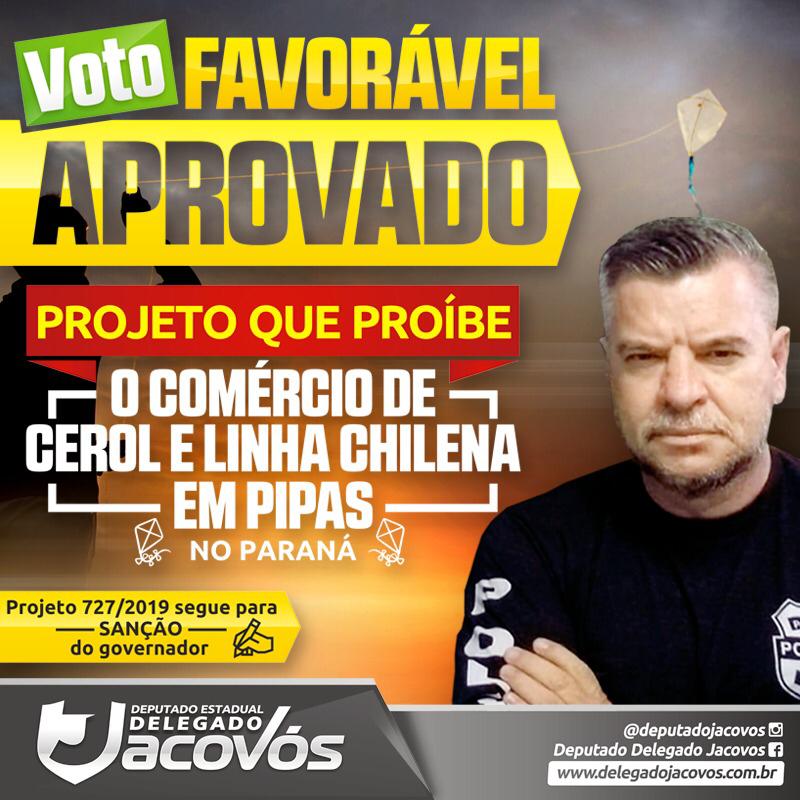 Delegado Jacovós anuncia nas redes sociais aprovação de projeto que proíbe cerol no PR