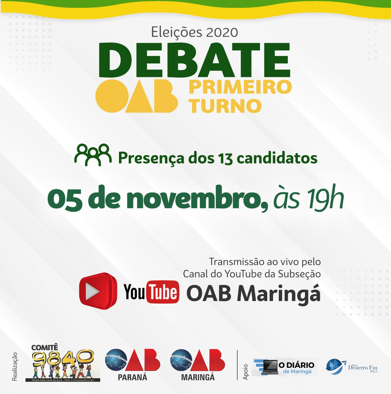 Debate na OAB Maringá reúne, dia 5, os 13 candidatos a prefeito