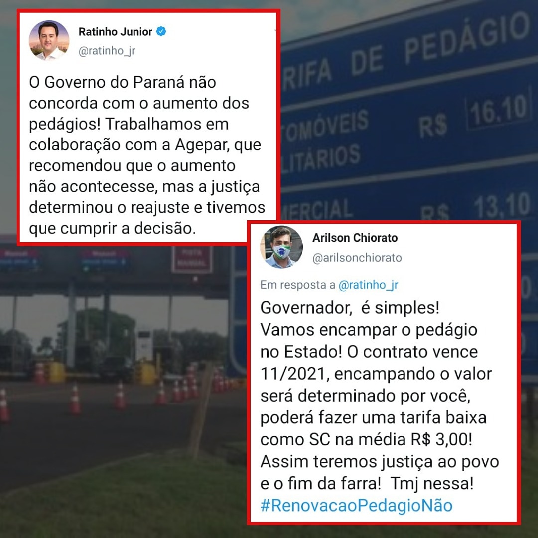Deputado Arilson cobra atitude de Ratinho Junior contra a “farra do pedágio”