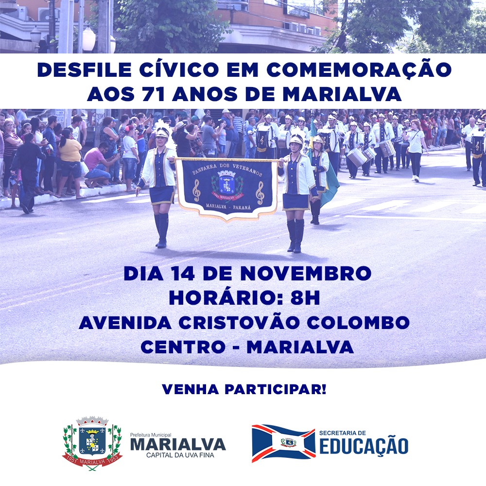 Venha prestigiar o desfile cívico de comemoração ao aniversário de Marialva