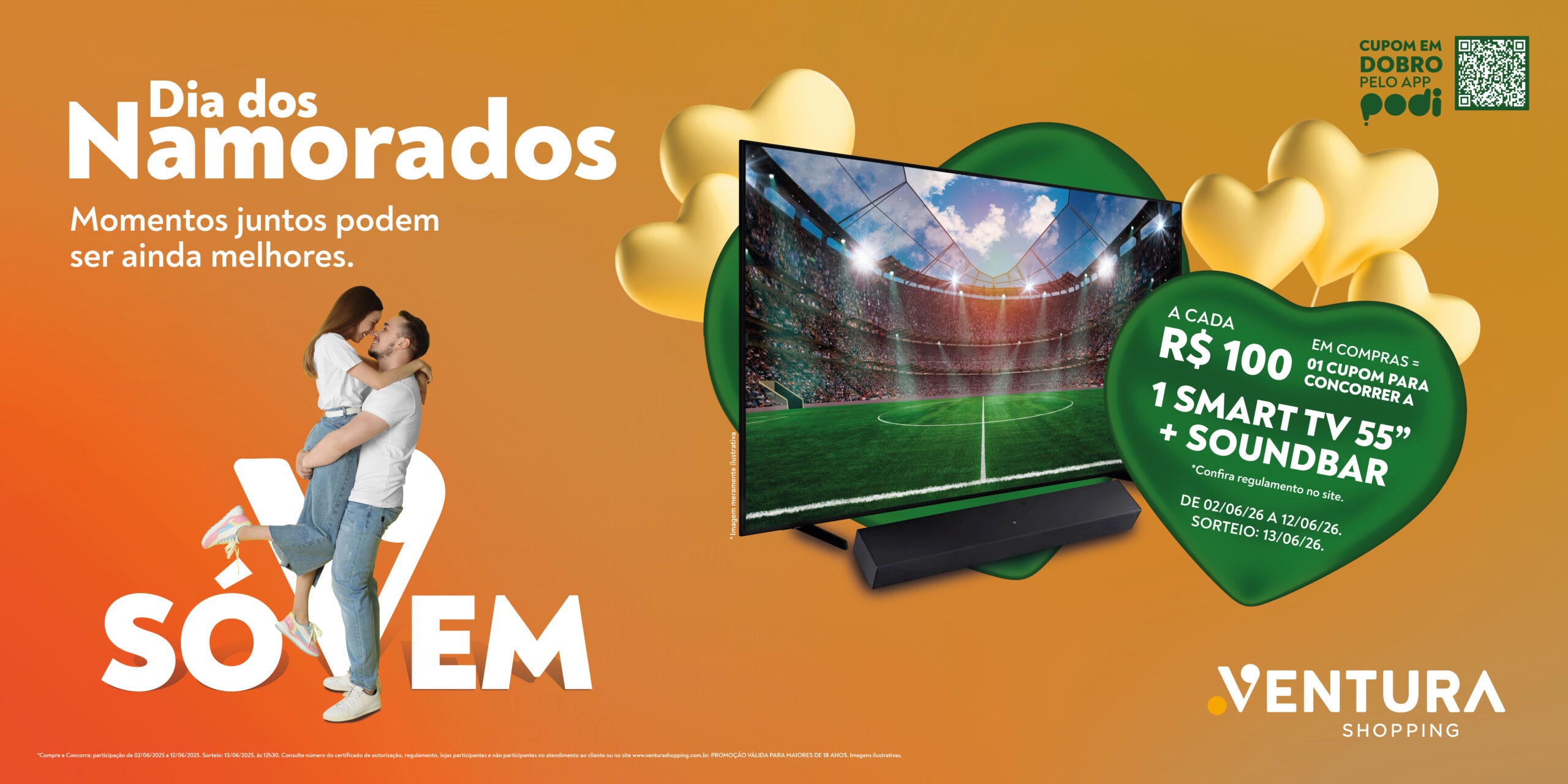 Dia dos Namorados: Ventura Shopping sorteia Smart TV e Soundbar para celebrar momentos a dois
