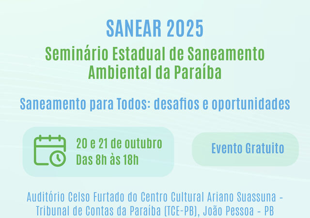 João Pessoa sediará o 3º SANEAR-PB em outubro de 2025