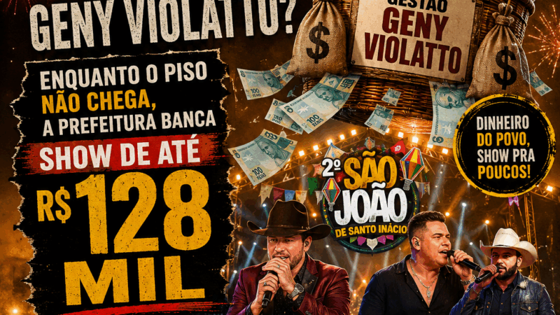 Professores levaram um “balão” da gestão Geny Violatto? Enquanto o piso não chega, a Prefeitura banca show de até R$ 128 mil