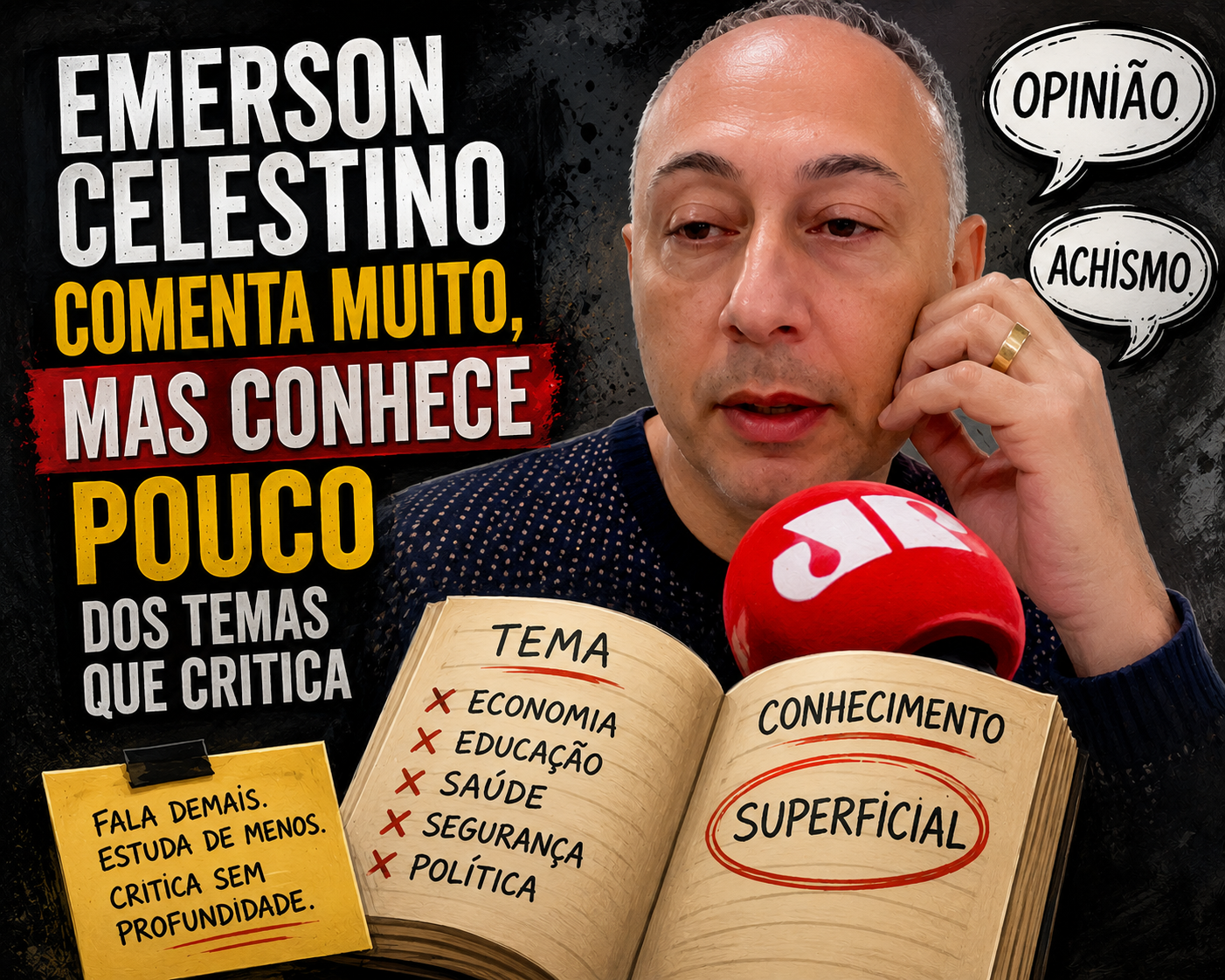 Emerson Celestino comenta muito, mas conhece pouco dos temas que critica