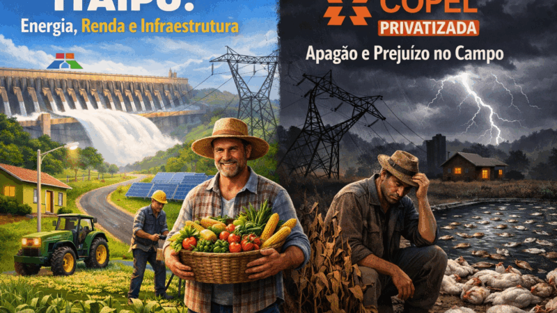 Itaipu fornece energia, renda e infraestrutura; Copel privatizada entrega apagão e prejuízo no campo