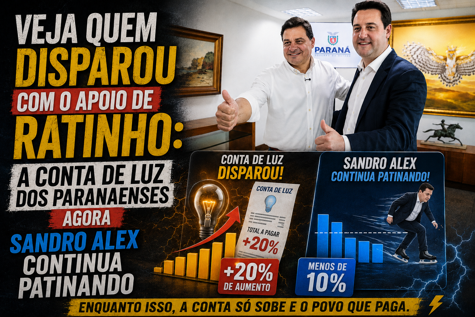 No Paraná, quem disparou não foi Sandro Alex; foi a conta de luz com o apoio de Ratinho