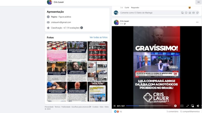 Nada de Novo: Vereadora do Partido Novo de Maringá usa redes sociais para propagar mentiras sobre a compra de arroz