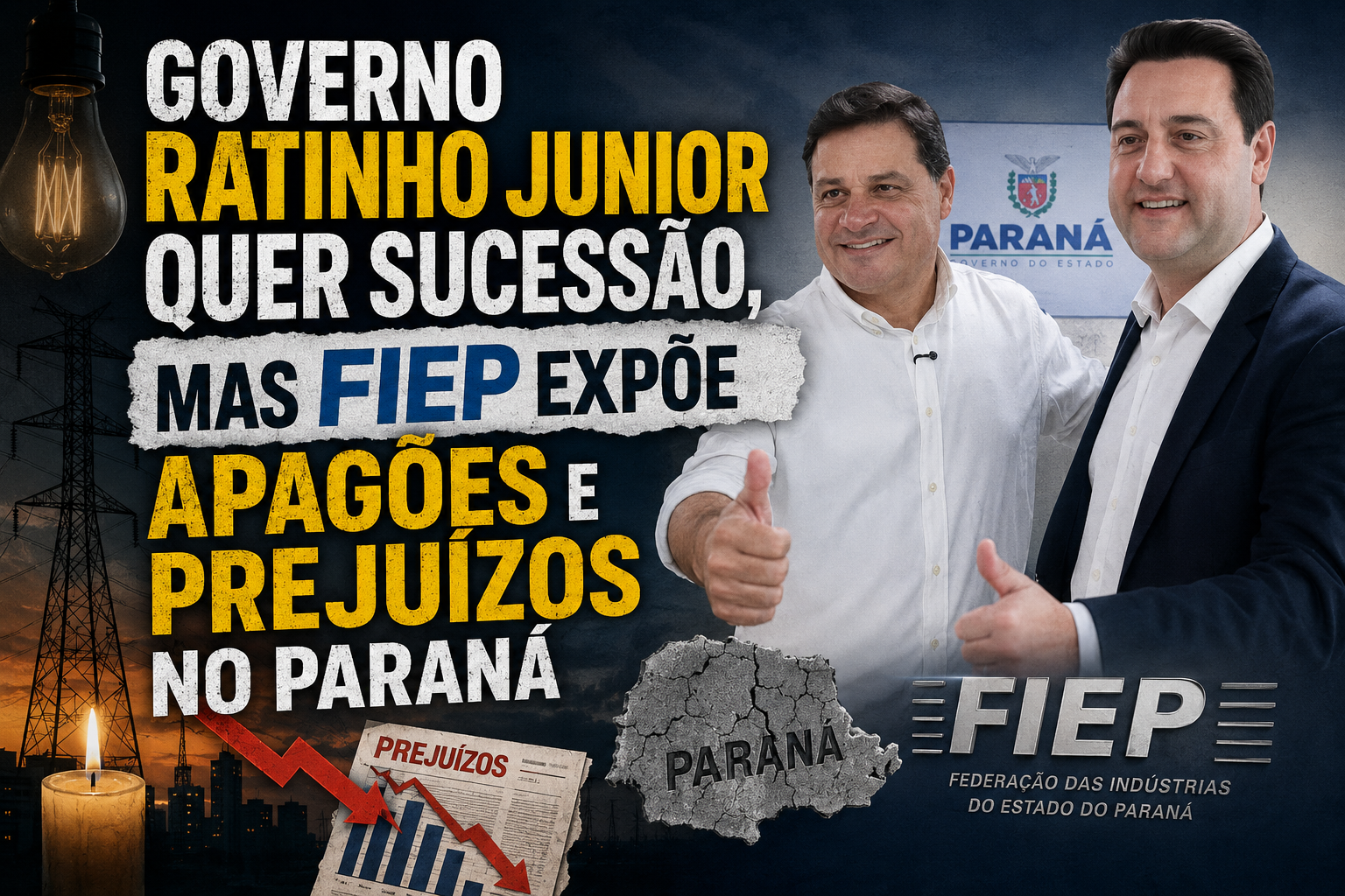 Governo Ratinho Junior quer sucessão, mas Fiep expõe apagões e prejuízos no Paraná