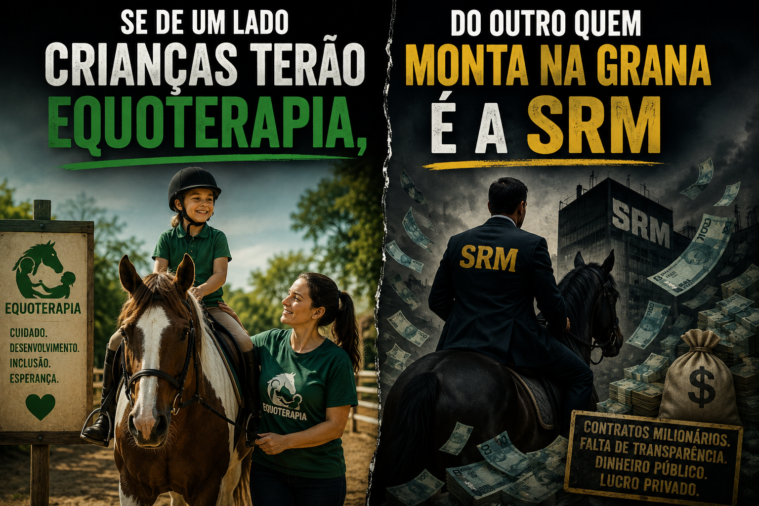 Se de um lado crianças terão equoterapia, do outro quem monta na grana é a SRM