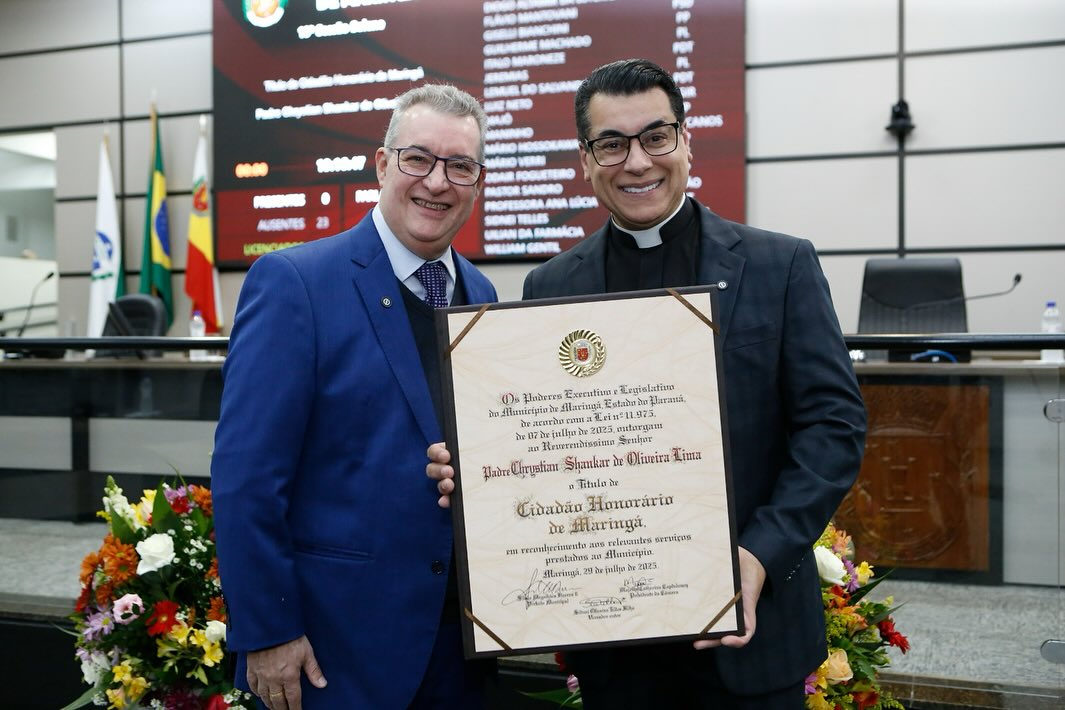 Câmara homenageia Padre Chrystian Shankar com o Título de Cidadão Honorário