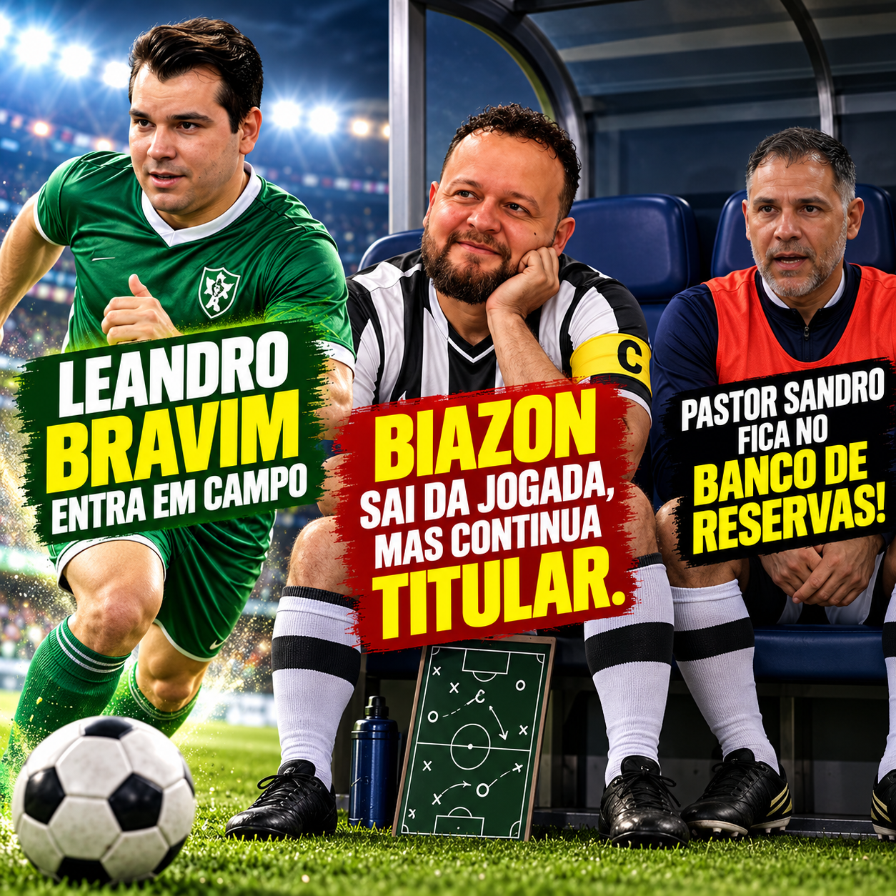 Leandro Bravim entra em campo, Biazon sai da jogada, mas continua titular. Pastor Sandro fica no banco de reservas!