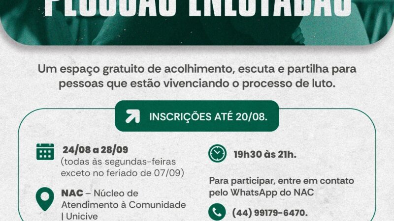 Unicive oferece apoio gratuito para pessoas que enfrentam o luto