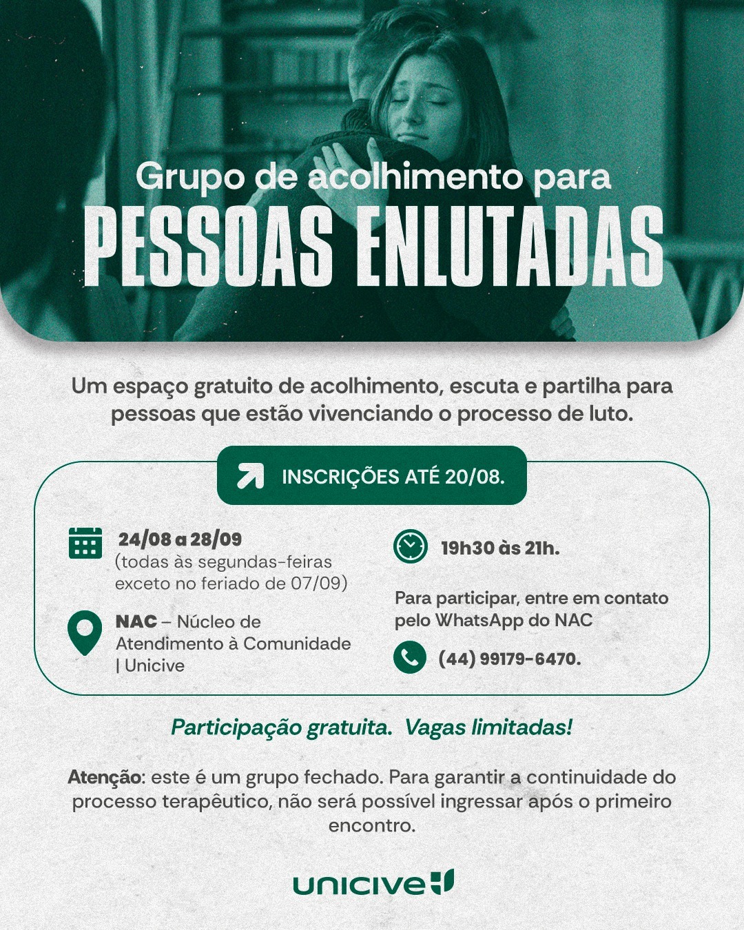 Unicive oferece apoio gratuito para pessoas que enfrentam o luto