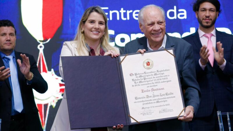 Majô entrega maior honraria da Câmara de Maringá para Ercílio Santinoni e destaca protagonismo pelo empreendedorismo