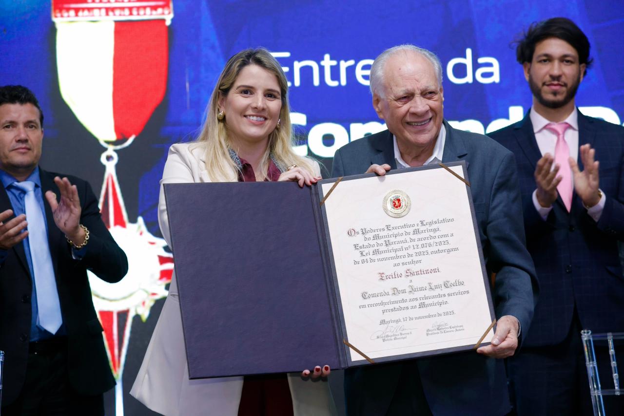 Majô entrega maior honraria da Câmara de Maringá para Ercílio Santinoni e destaca protagonismo pelo empreendedorismo