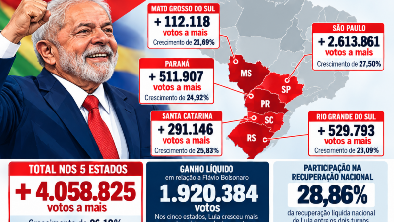 Paraná, Santa Catarina, Rio Grande do Sul, São Paulo e MS  ajudaram  a virada de Lula  com 4 milhões de votos