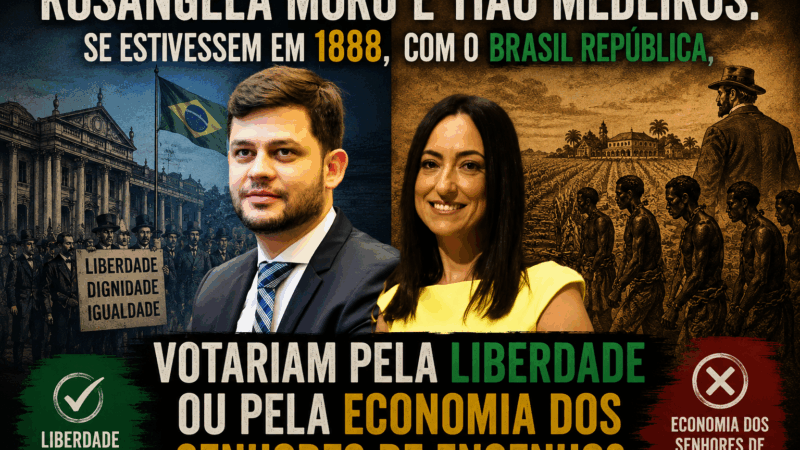 Rosângela Moro e Tião Medeiros: se estivessem em 1888, com o Brasil República, votariam pela liberdade ou pela economia dos senhores de engenho?