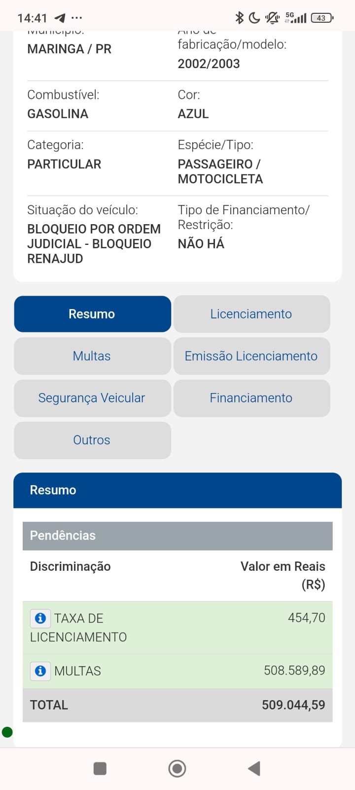 Moto em Maringá é apreendida com mais de meio milhão em multas por infrações