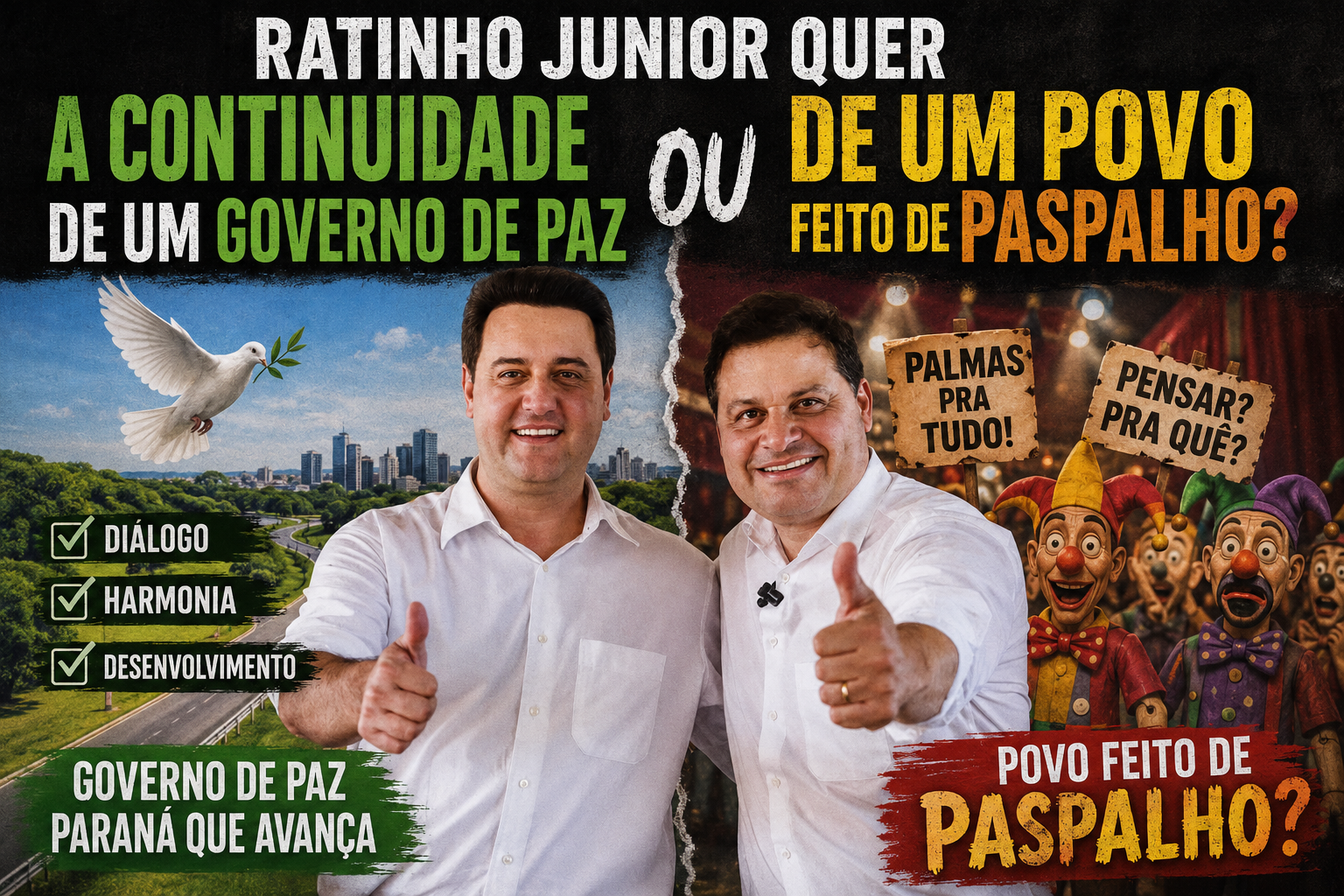 Ratinho Junior quer a continuidade de um governo de paz ou de um povo feito de paspalho para garantir o cascalho?