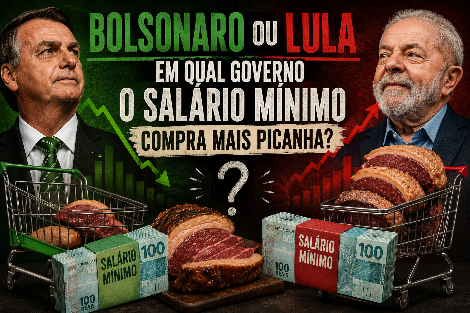 Bolsonaro ou Lula: em qual governo o salário mínimo compra mais picanha?