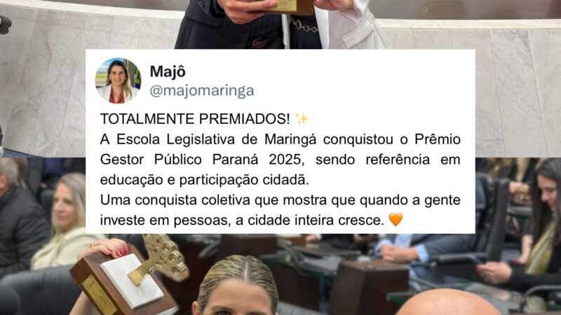 Câmara de Maringá recebe troféu do Prêmio Gestor Público Paraná 2025 com projeto da Escola Legislativa