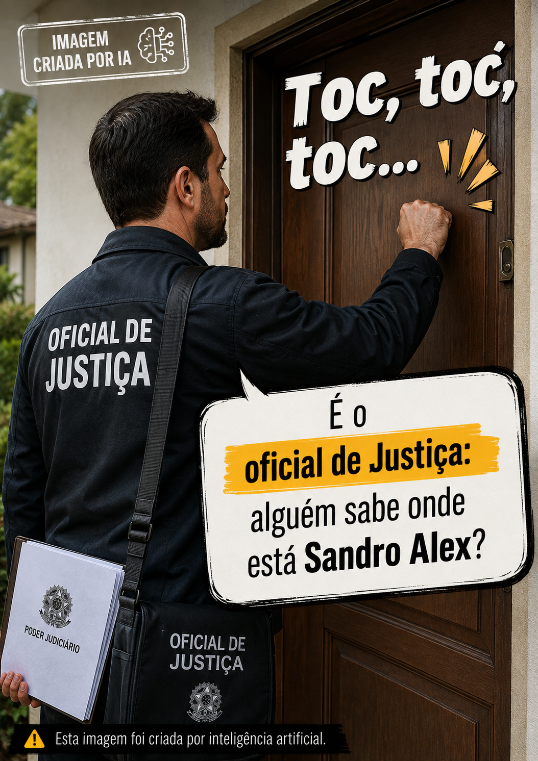 Toc, toc, toc… É o oficial de Justiça: alguém sabe onde está Sandro Alex?