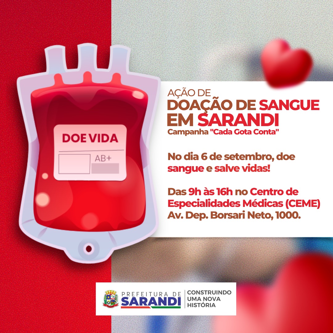 Por conta do feriado, campanha de doação de sangue no CEME acontece nesta quarta,  6