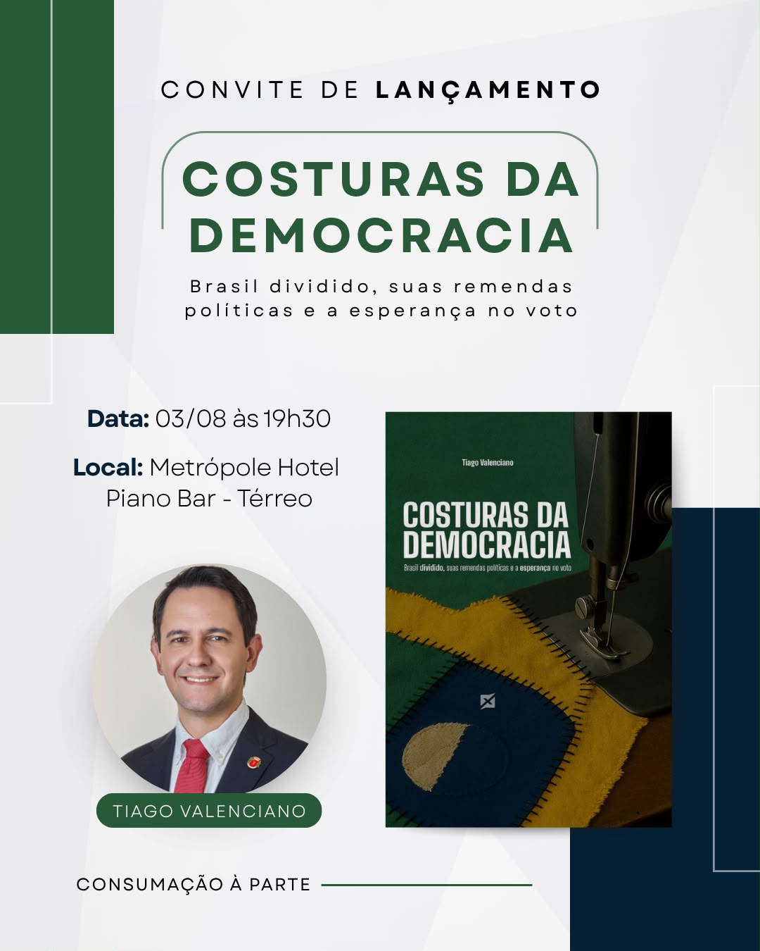 Tiago Valenciano lança em Maringá livro sobre democracia, polarização e eleições de 2026