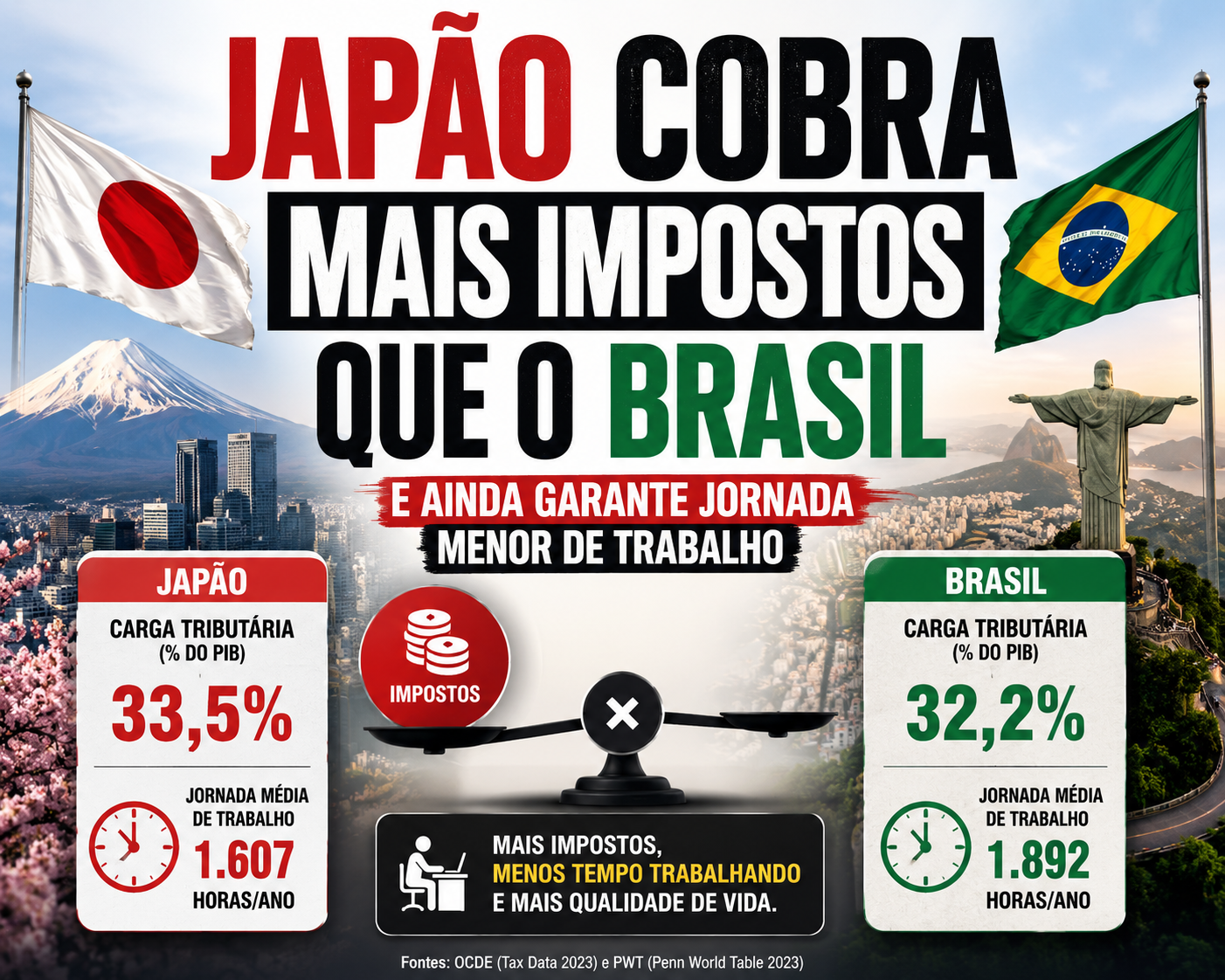 Japão cobra mais impostos que o Brasil e ainda garante jornada menor de trabalho