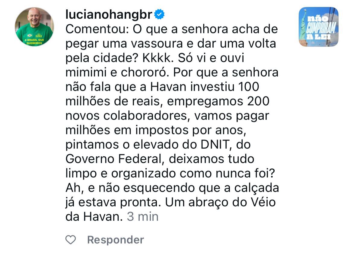 Bilhões no caixa e irritação nas redes: empresário da Havan reage a questionamento da vereadora Professora Ana Lúcia