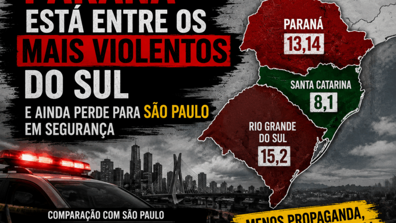 Paraná está entre os mais violentos do Sul e ainda perde para São Paulo em segurança