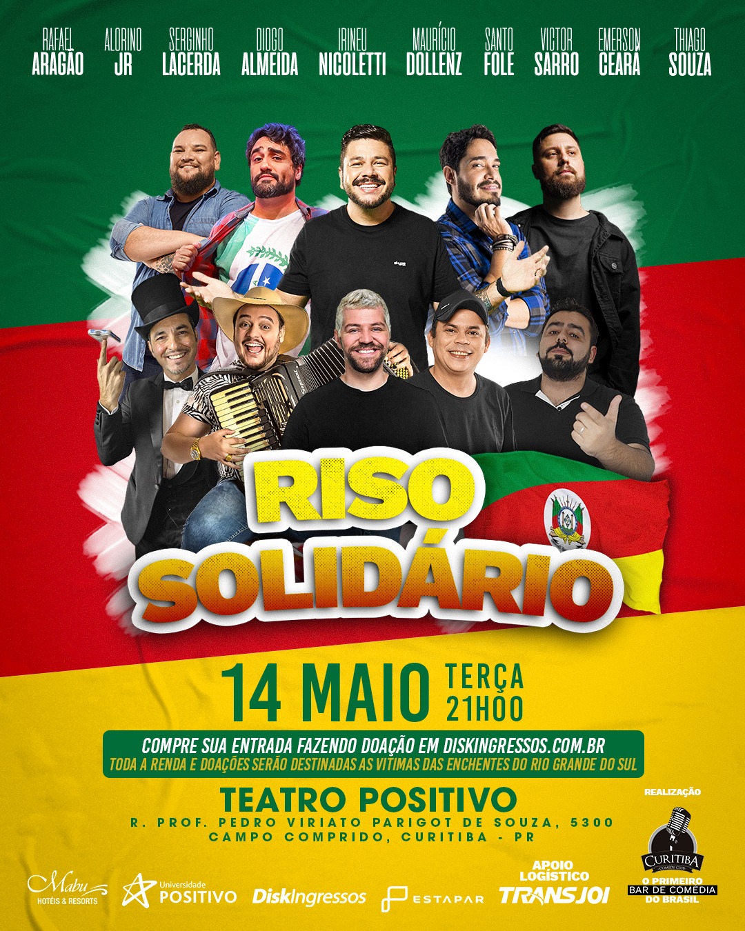 Show de humor no Teatro Positivo terá renda totalmente revertida para Rio Grande do Sul