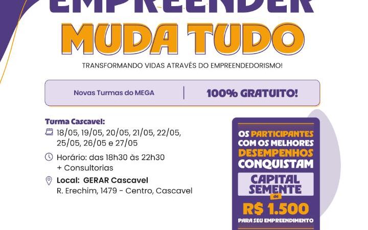 Curso gratuito de empreendedorismo em  Cascavel oferece formação completa e chance de ganhar capital semente