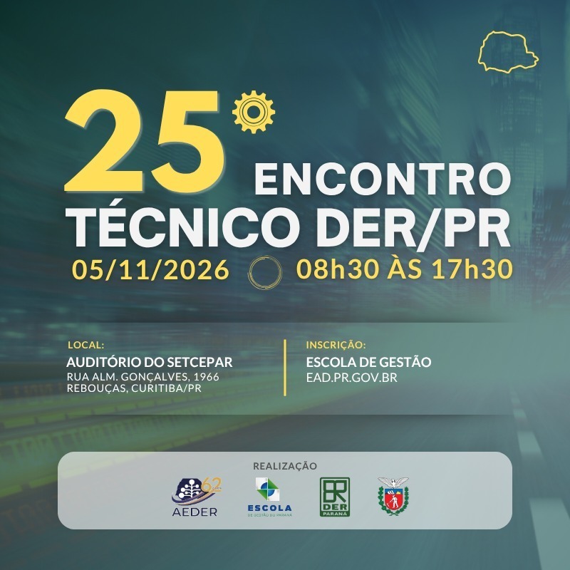 Durabilidade e reciclagem do asfalto-borracha serão tema do 25º Encontro Técnico do DER-PR