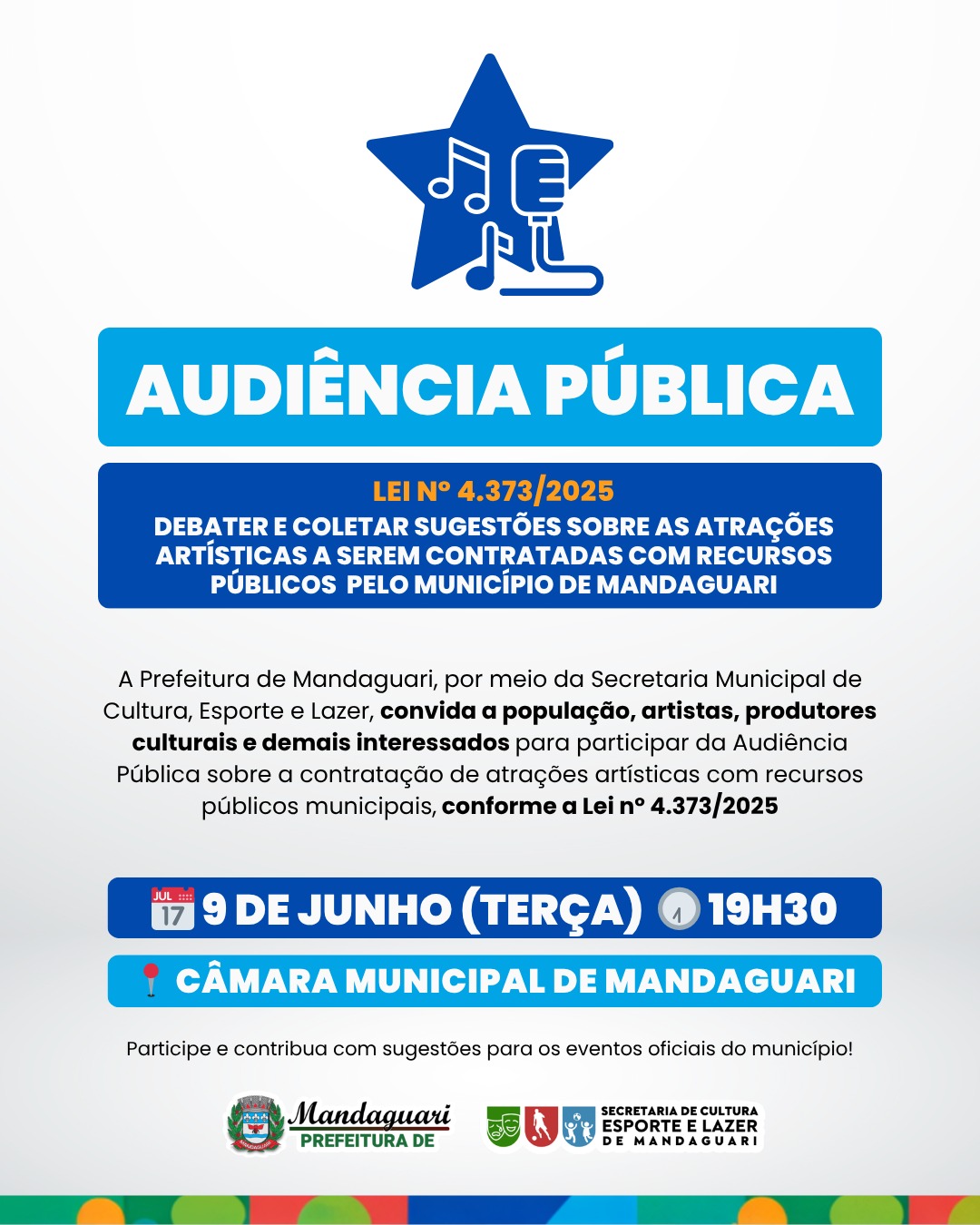 Mandaguari realiza audiência pública para ouvir população sobre atrações artísticas pagas com recursos públicos