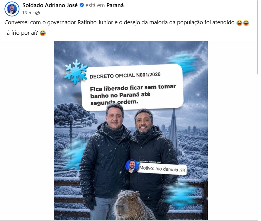 Internautas ironizam que o frio passa, mas a “capivara” de Ratinho e Adriano José só aumenta