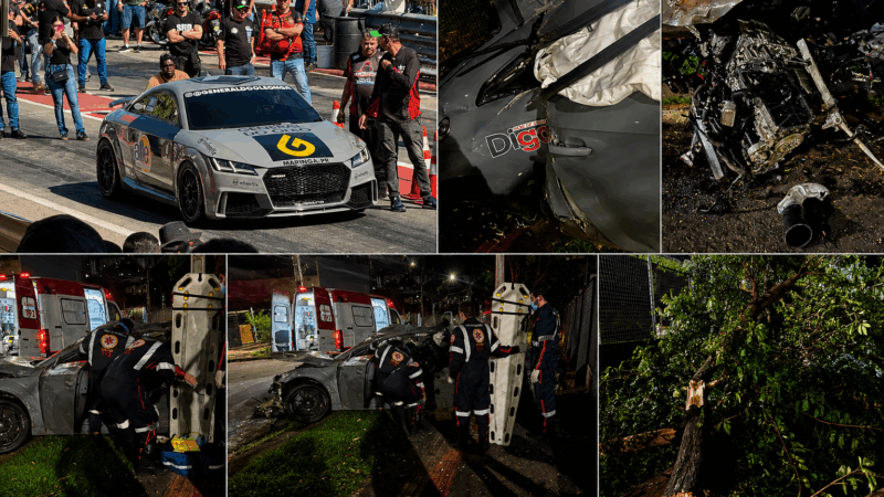 Audi TT RS de arrancada destrói árvore em acidente ao lado da UniCesumar, em Maringá