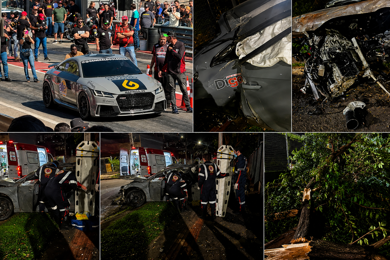 Violência do impacto arranca motor de Audi TT RS em acidente ao lado da UniCesumar, em Maringá