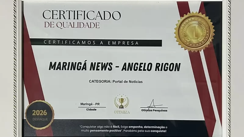 Maringá News recebe Certificado de Qualidade e reforça legado de Angelo Rigon no jornalismo local