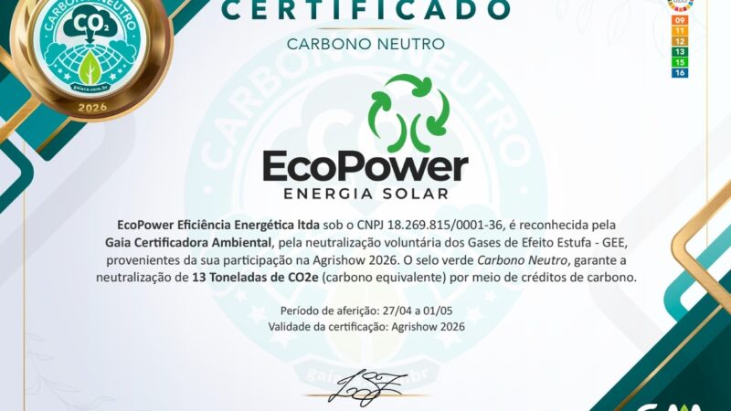 Neutralização de GEE: EcoPower é certificada na Agrishow