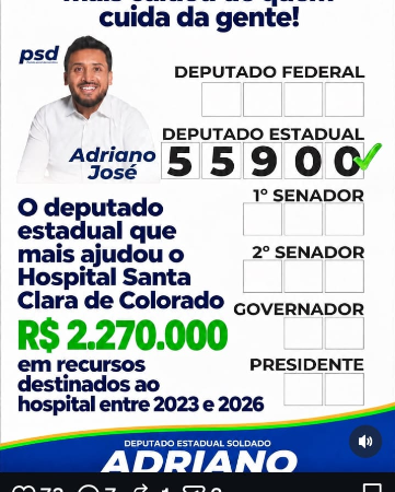 Portal Terceira Opinião divulga peça de Adriano José; regra eleitoral proíbe propaganda em perfil de empresa