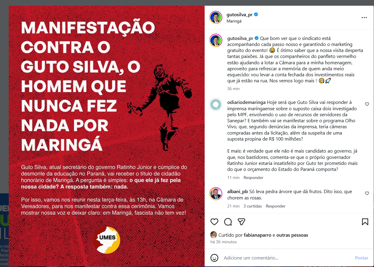 Deboche no lugar de resposta: a reação de Guto à mobilização da UMES