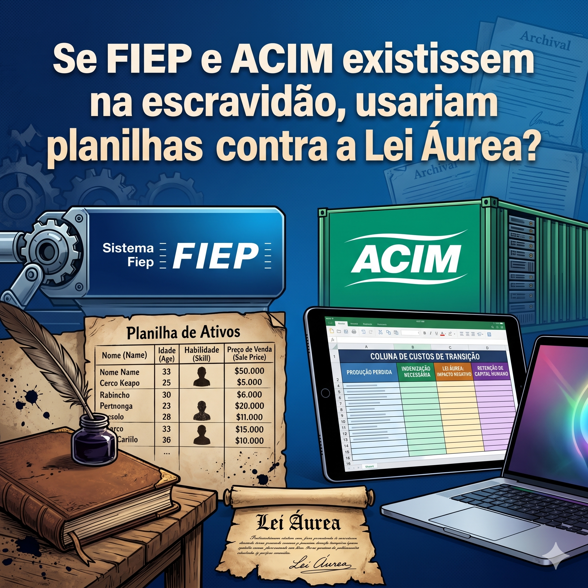 Se Fiep e Acim existissem na escravidão, usariam planilhas contra a Lei Áurea?