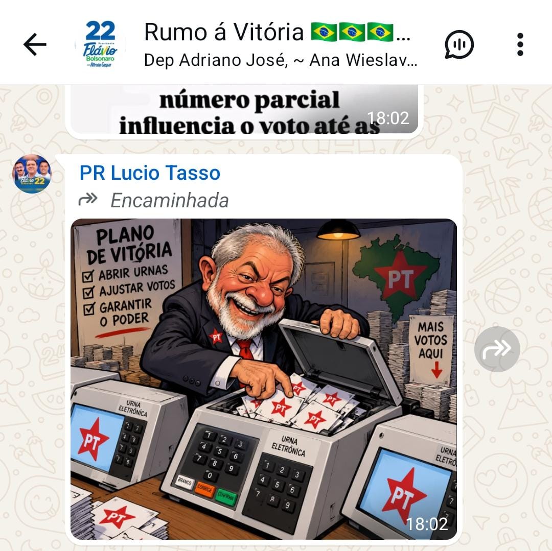 É lamentável: em grupo administrado por deputados, imagem sugere fraude eleitoral sem apresentar provas