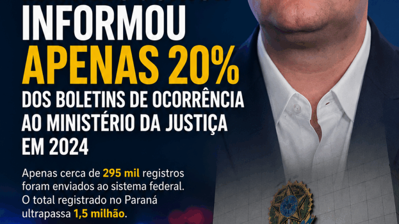 Governo Ratinho Junior informou apenas 20% dos boletins de ocorrência ao Ministério da Justiça em 2024